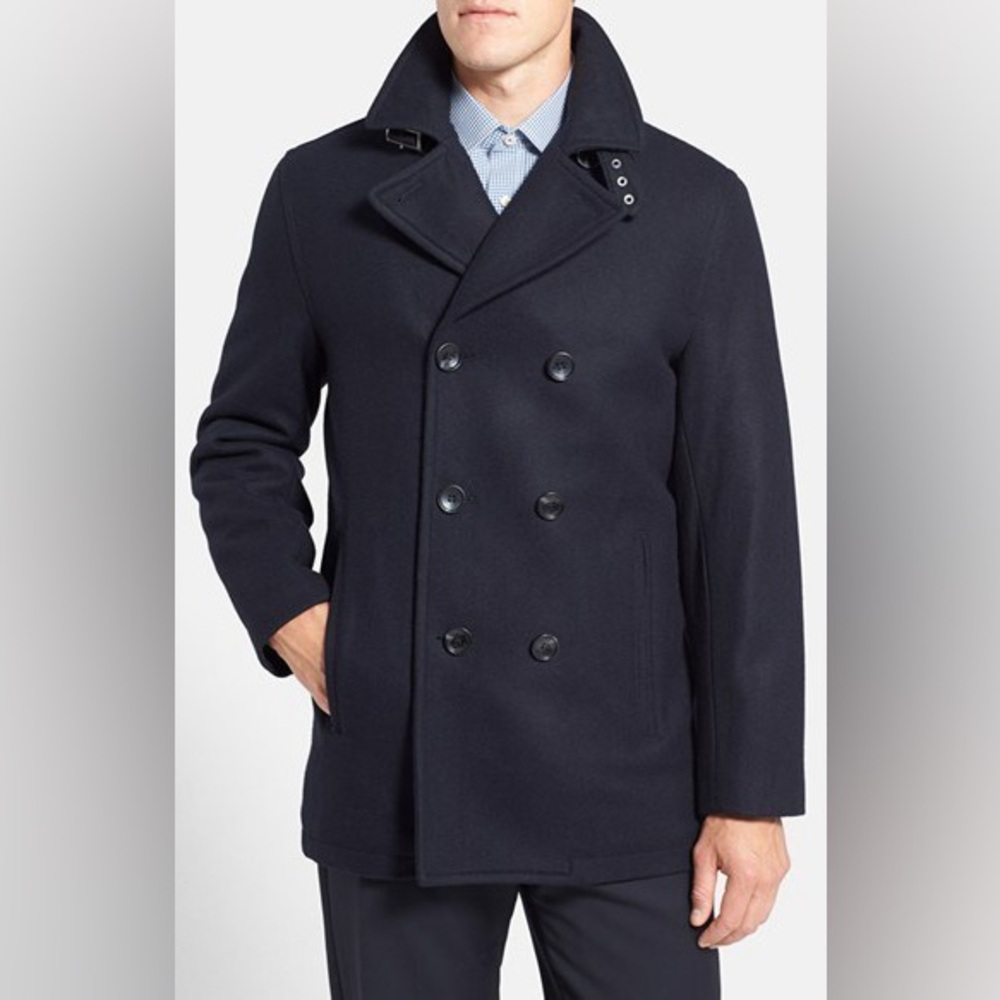 Michael Kors Double Breasted High Collar Peacoat - Dark Navy